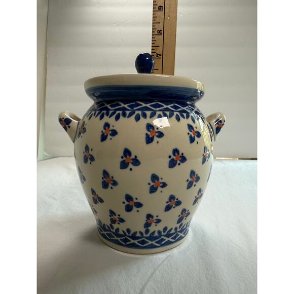 Boleslawiec Polish Pottery Medium Canister Blue Orange Hand Made - Picture 8 of 10